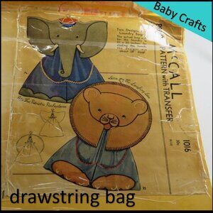 VTG McCalls 1016 Sewing Lion & Elephant "Laundry Bag" Drawstring Bag COMPLETE